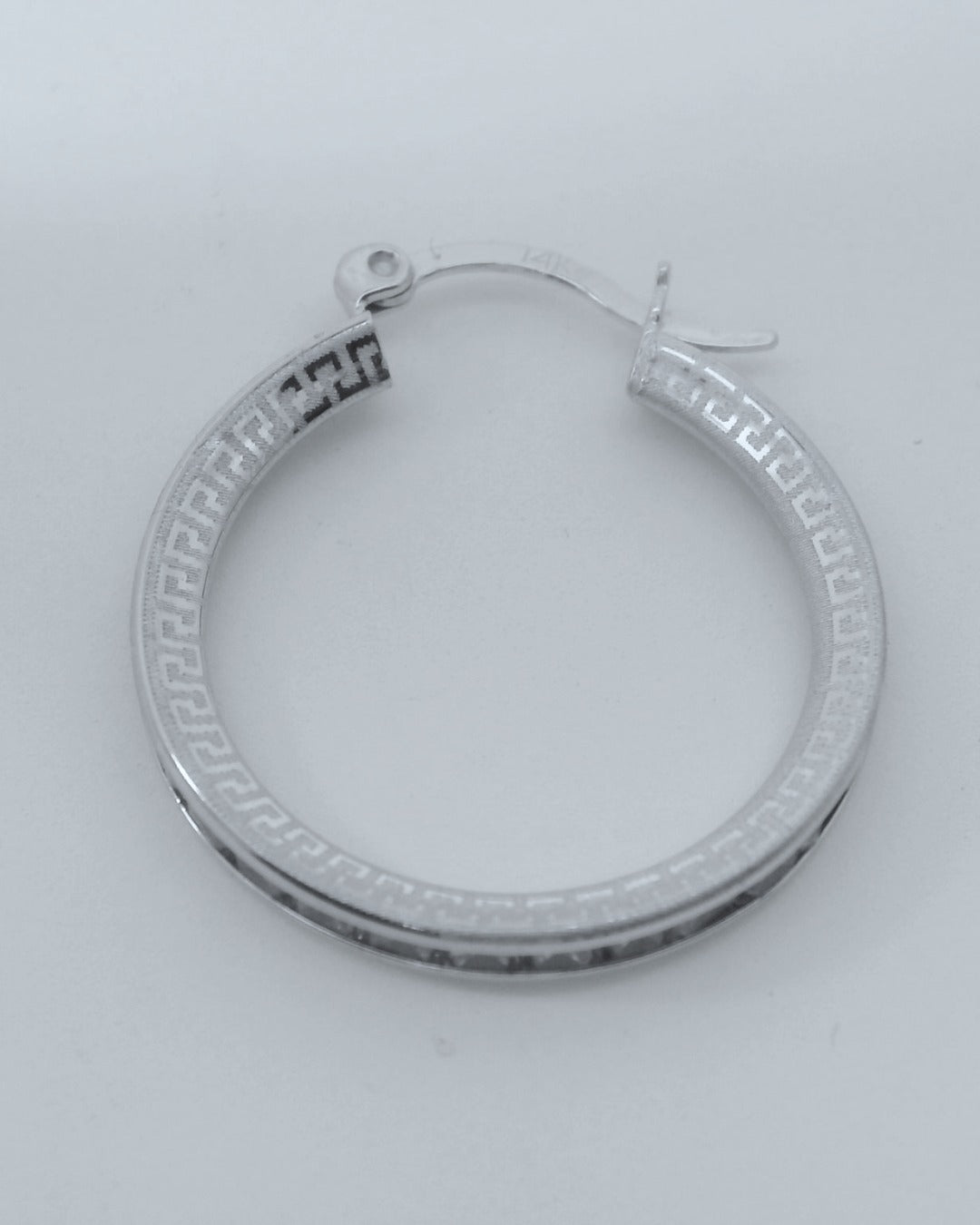 14K WHITE GOLD ELEGANT CZ HOOP EARRINGS