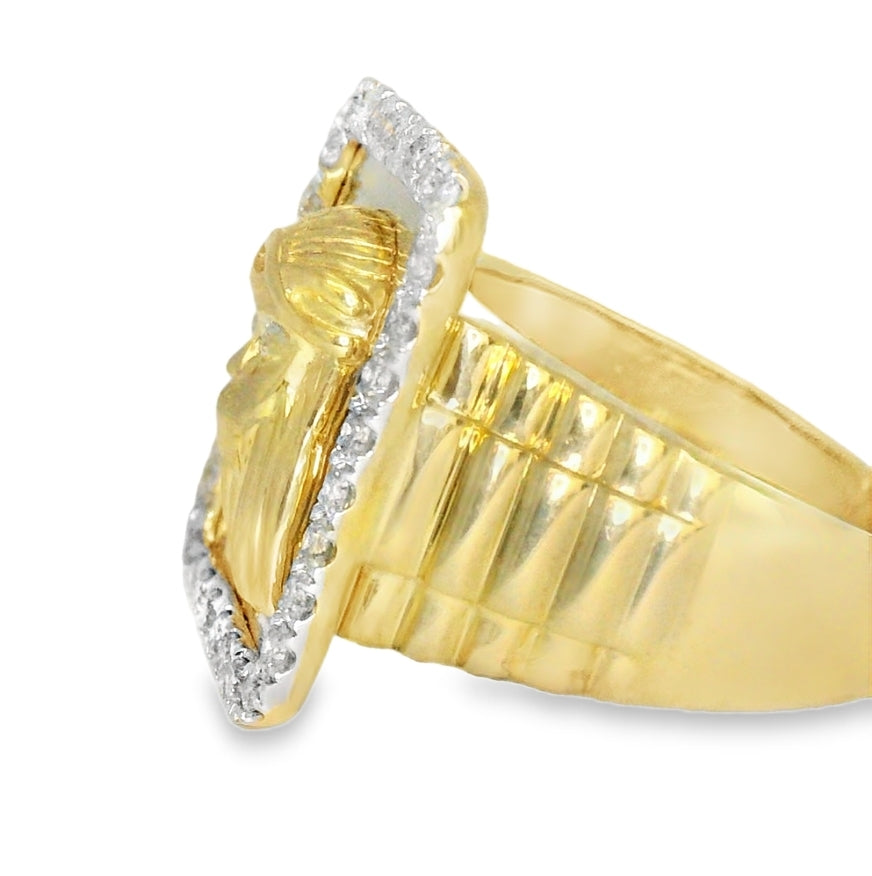 10K YELLOW GOLD 0.85CTW DIAMOND JESUS RING SIZE 10