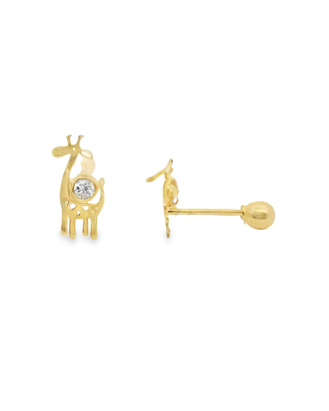 14K YELLOW GOLD GIRAFFE CZ STUD EARRINGS