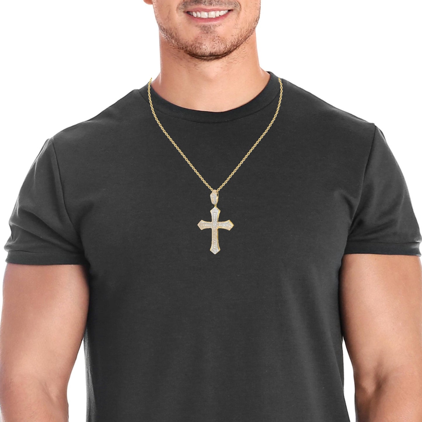 10K YELLOW GOLD DIAMOND CROSS PENDANT 3.0CTW MEN 21.4G