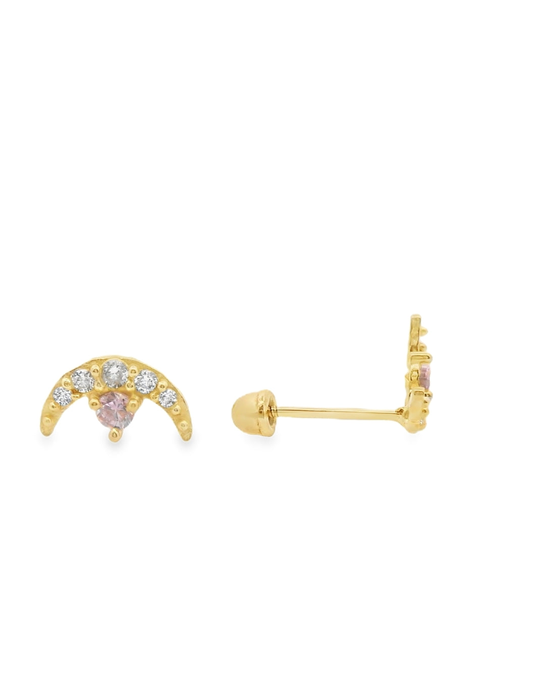 14K YELLOW GOLD CRESCENT MOON CZ STUD EARRINGS