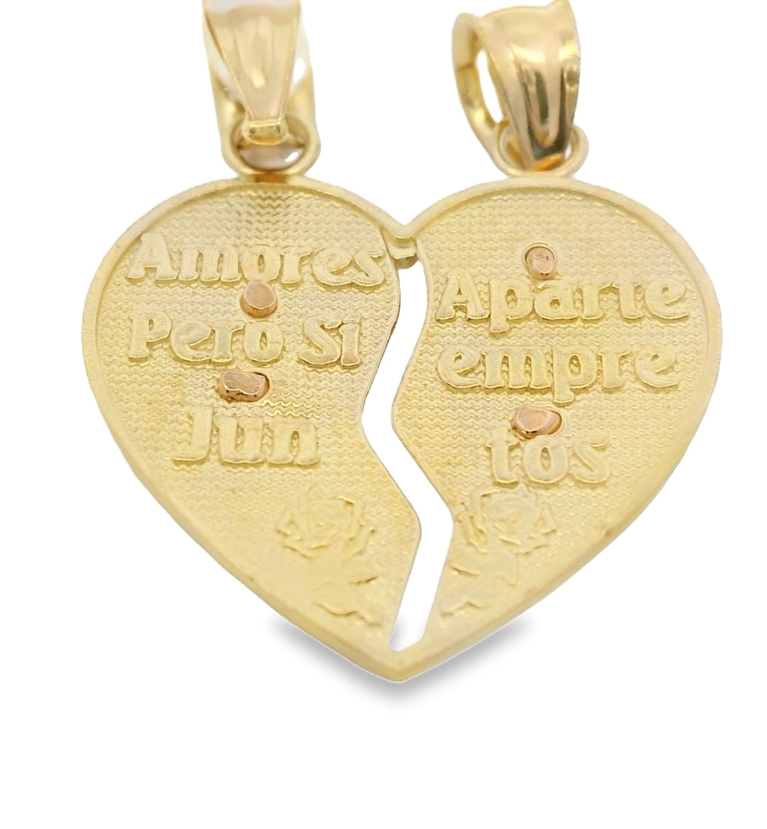 14K YELLOW PINK GOLD BREAKABLE VIRGEN MARY CRUCIFIX HEART PENDANT