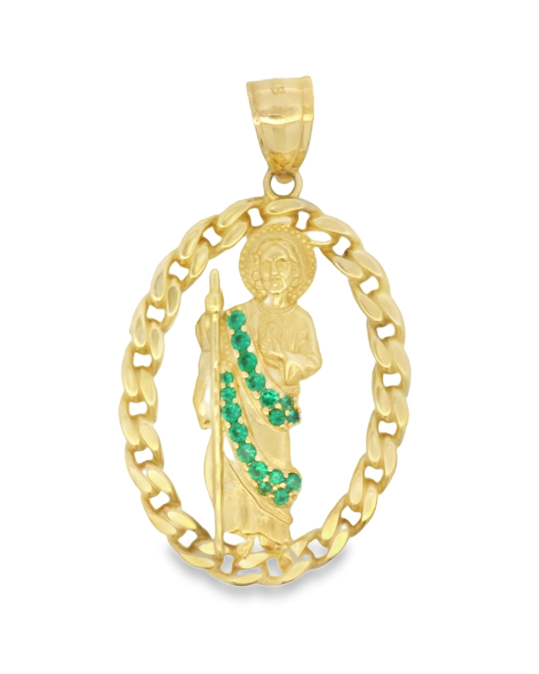 14K YELLOW GOLD CZ ST. JUDE CHARM 51.75MM LENGTH FROM BALE 29.37MM WIDTH