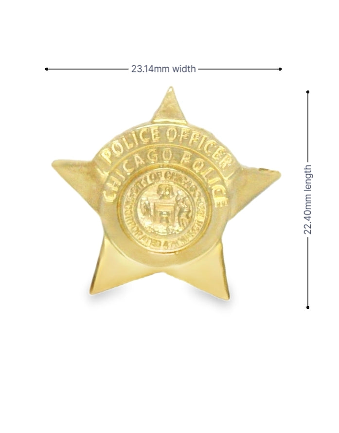 14K YELLOW GOLD SOLID CHICAGO POLICE OFFICER STAR PENDANT 24.65MM LENGTH