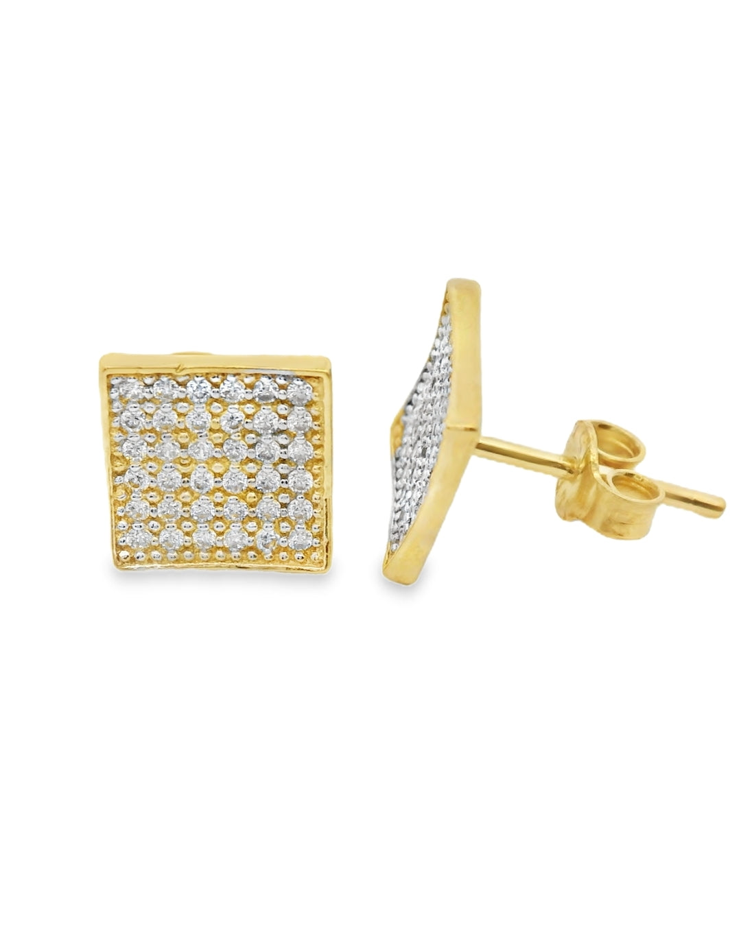 14K YELLOW GOLD SQAURE CZ STUD EAARINGS