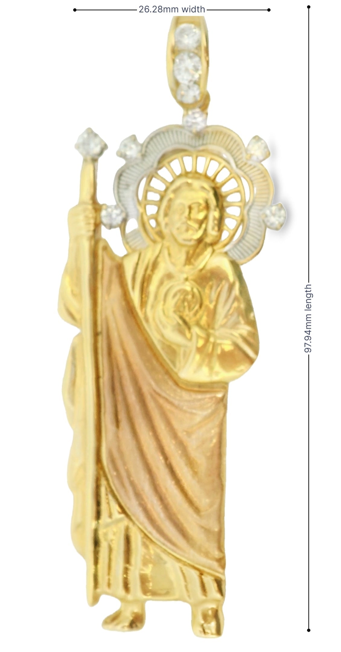 14K TRI COLOR ST.JUDE CZ 86.21MM LENGTH FROM BALE 27.69MM WIDTH