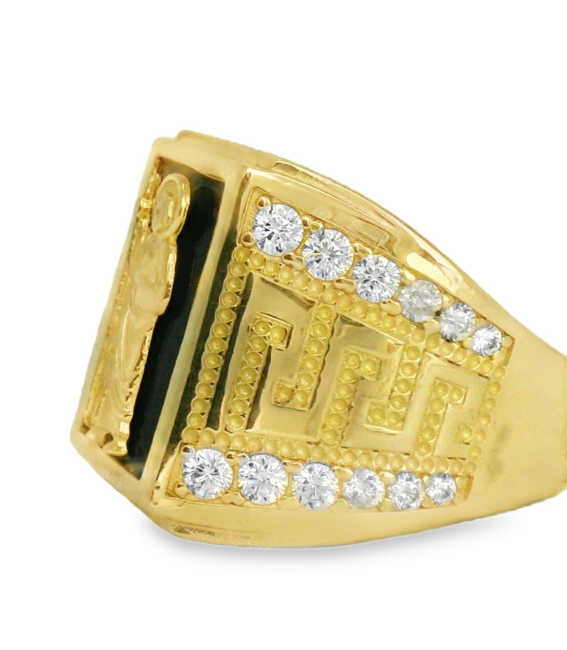 14K YELLOW GOLD ONYX ST. JUDE RING CZ SIZE 11