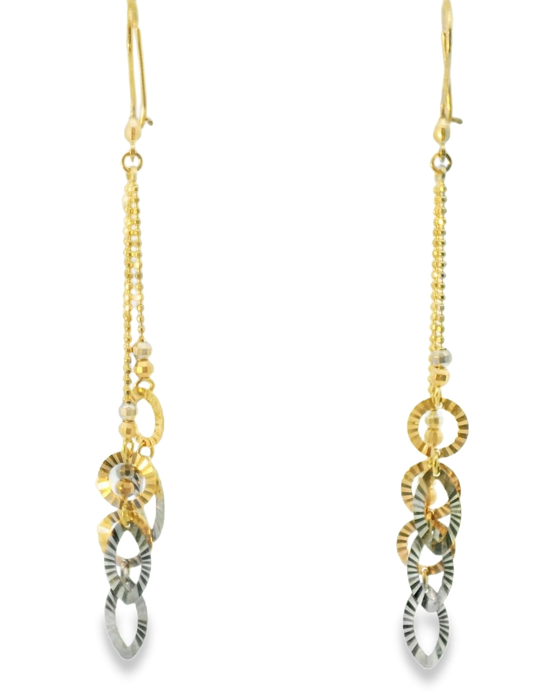 14K TRI COLOR GOLD DANGLING EARRINGS WOMEN 3.9G