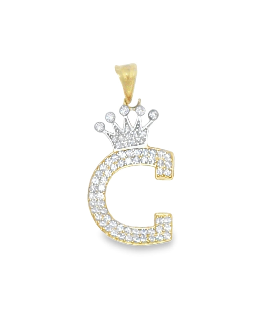 14K YELLOW GOLD LETTER C WITH CROWN CZ CHARM 32.64MM LENGTH FROM BALE 14.31MM WIDTH