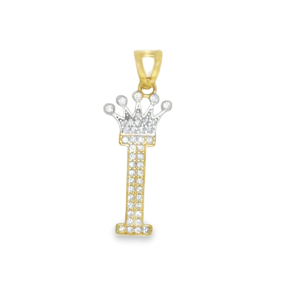 14K YELLOW GOLD INITIAL I CROWN CZ CHARM 32.29MM LENGTH FROM BALE 6.73MM WIDTH