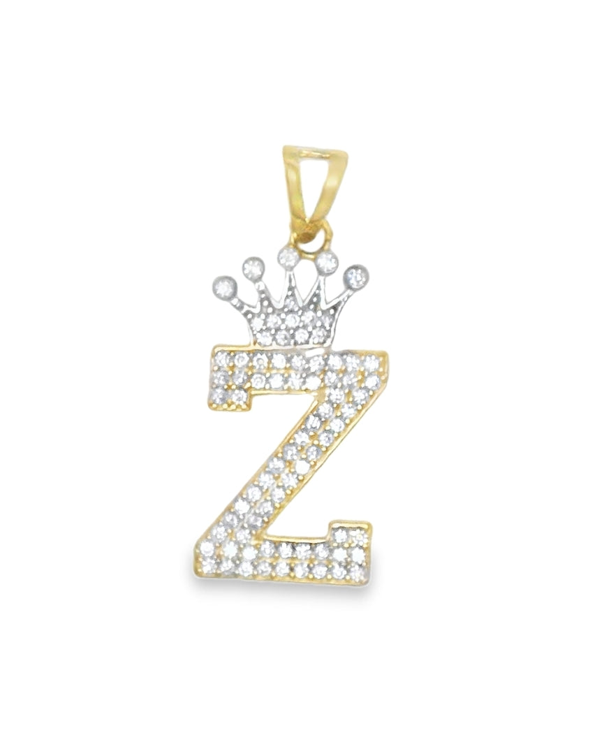 14K YELLOW GOLD Z LETTER WITH CROWN CHARM CZ 32.08MM LENGTH FROM BALE 12.86MM WIDTH