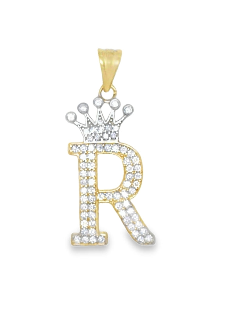 14K YELLOW GOLD R LETTER CHARM CZ 32.74MM LENGTH FROM BALE12.48MM WIDTH