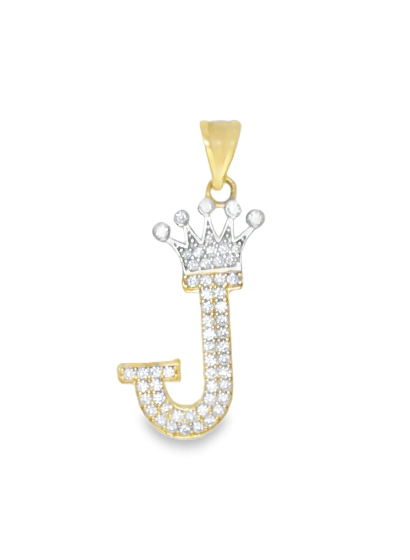14K YELLOW GOLD J LETTER WITH CROWN CHARM CZ 32.65MM LENGTH FROM BALE 11.77MM WIDTH
