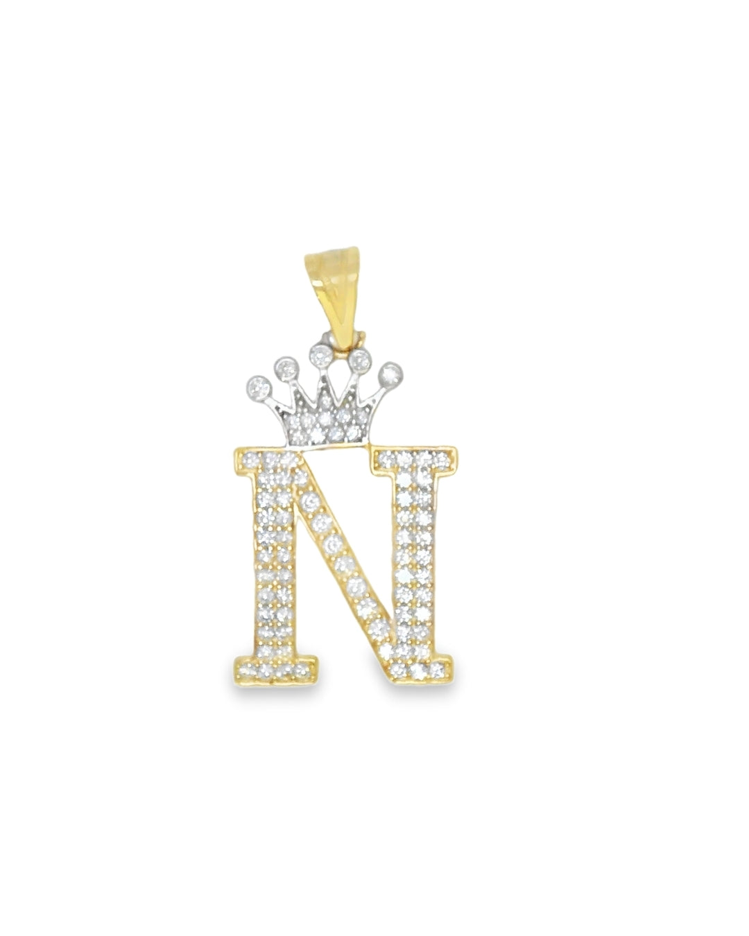 14K YELLOW GOLD INITIAL CROWN CHARM CZ 32.40MM LENGTH FROM BALE 13.19MM WIDTH