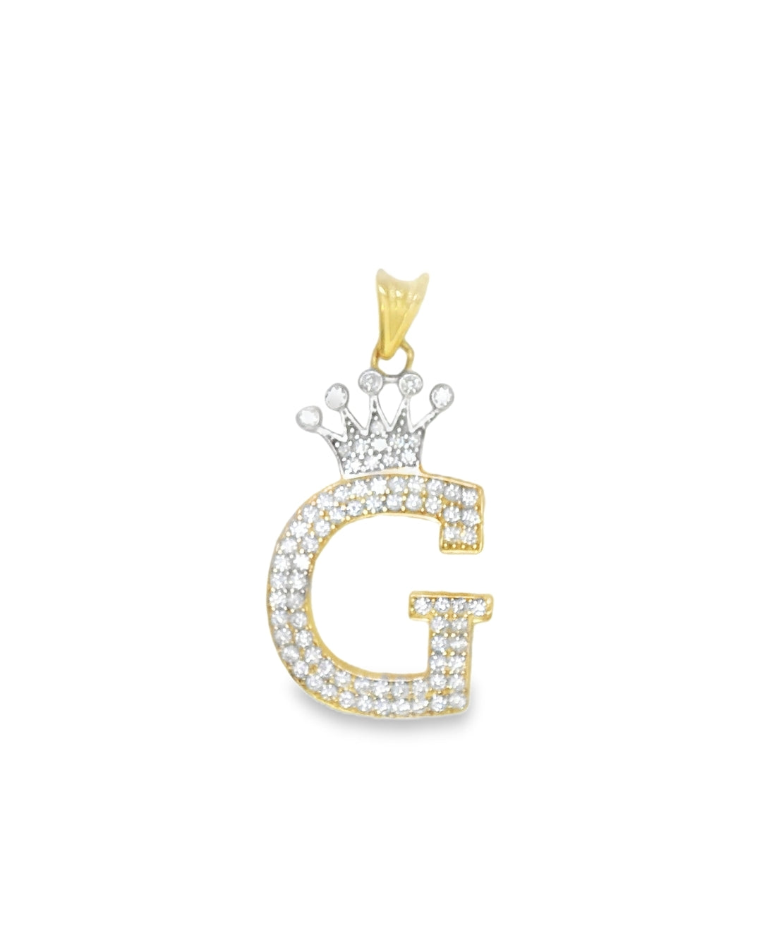 14K YELLOW GOLD INITIAL G CROWN CZ CHARM 32.62MM LENGTH FROM BALE 16.21MM WIDTH