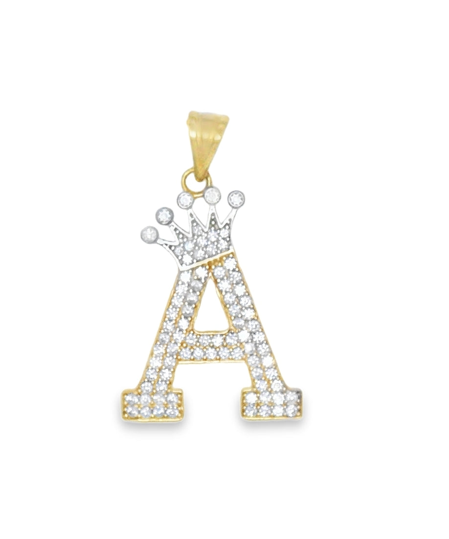 14K YELLOW GOLD A LETTER WITH CROWN CHARM CZ 32.04MM LENGTH FROM BALE 18.92MM WIDTH