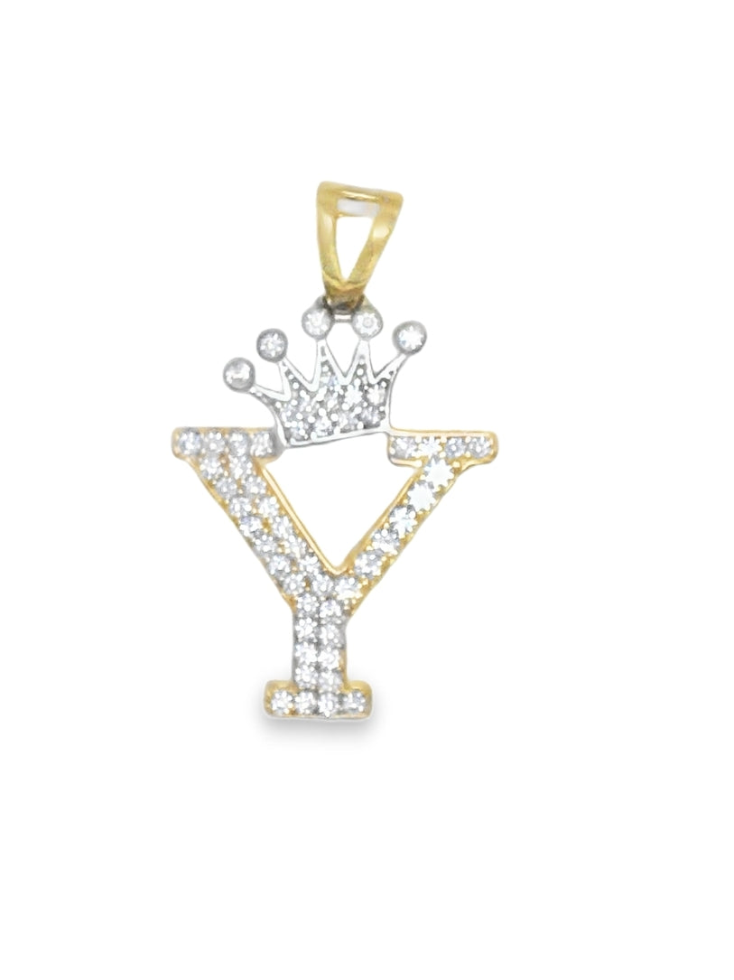 14K YELLOW GOLD Y LETTER CHARM CZ 31.38MM LENGTH FROM BALE 18.08MM WIDTH