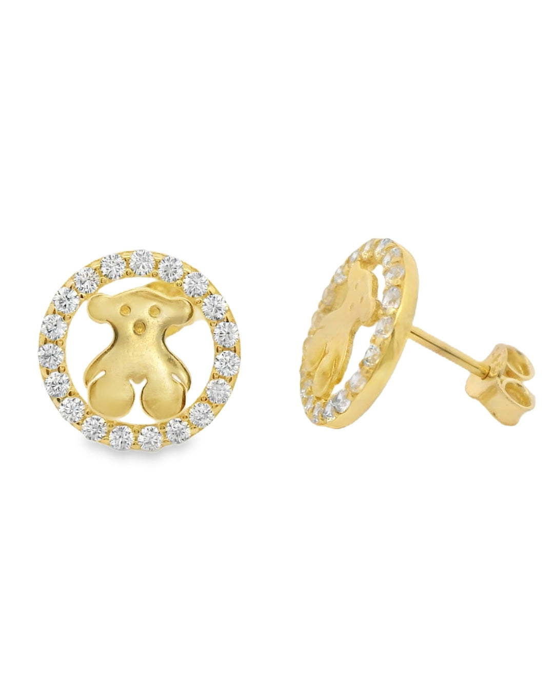 14K YELLOW GOLD TEDDY BEAR CZ STUD EARRINGS