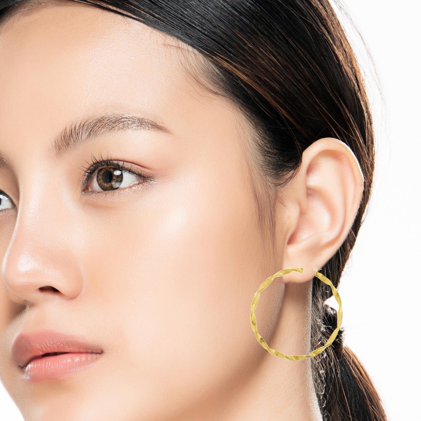 14K YELLOW GOLD BRAIDED HOLLOW HOOPS 66.70MM LENGTH 4.08MM WIDTH