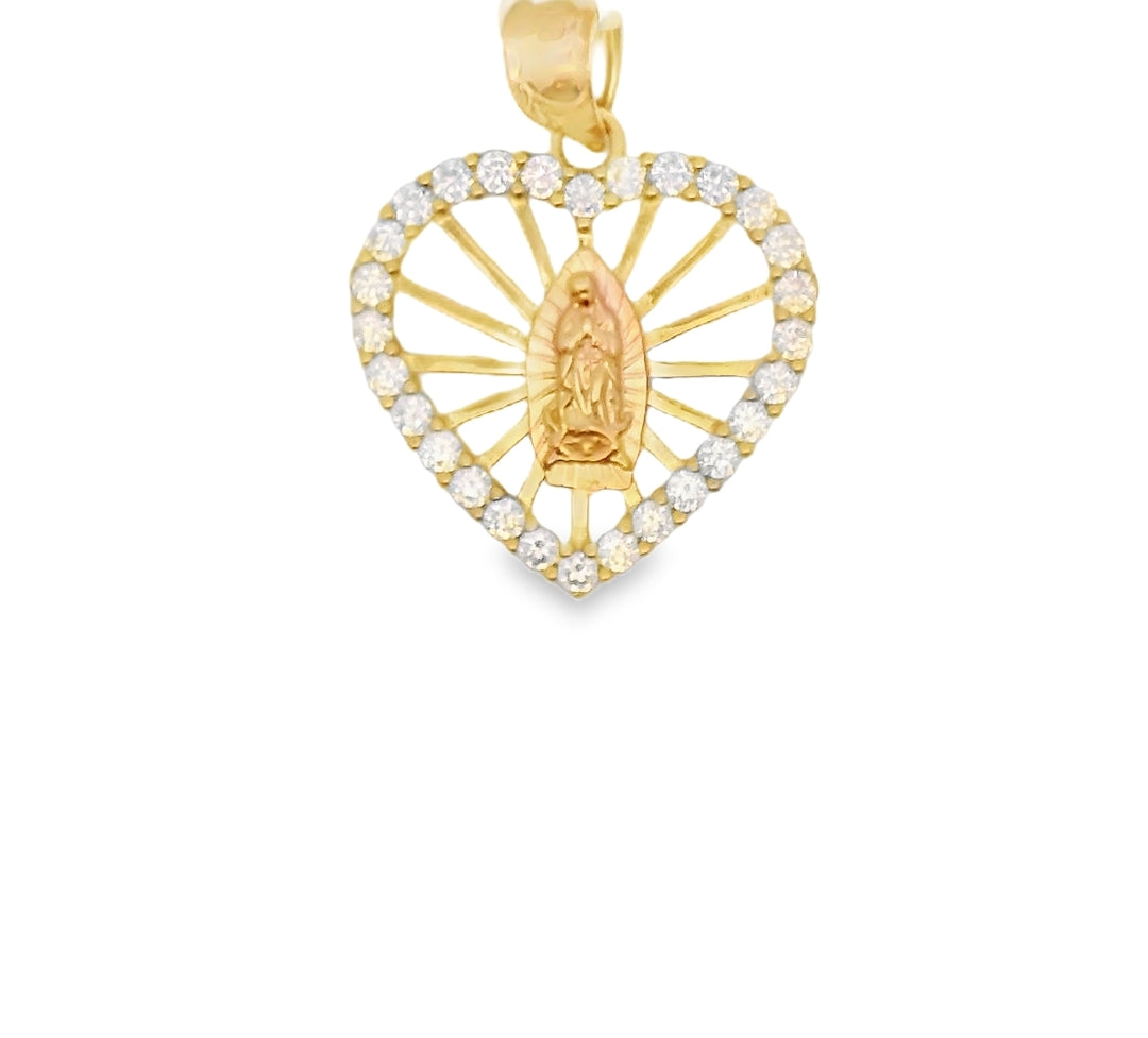 14K YELLOW PINK GOLD VIRGEN MARY CZ PENDANT