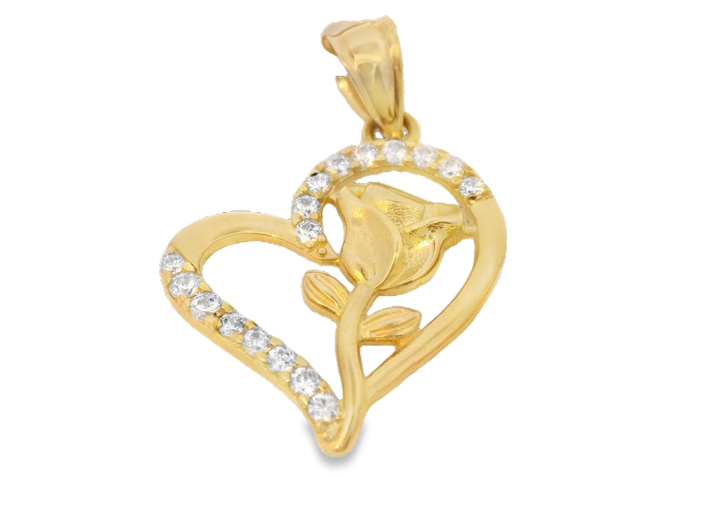 14K YELLOW GOLD HEART ROSE CZ PENDANT