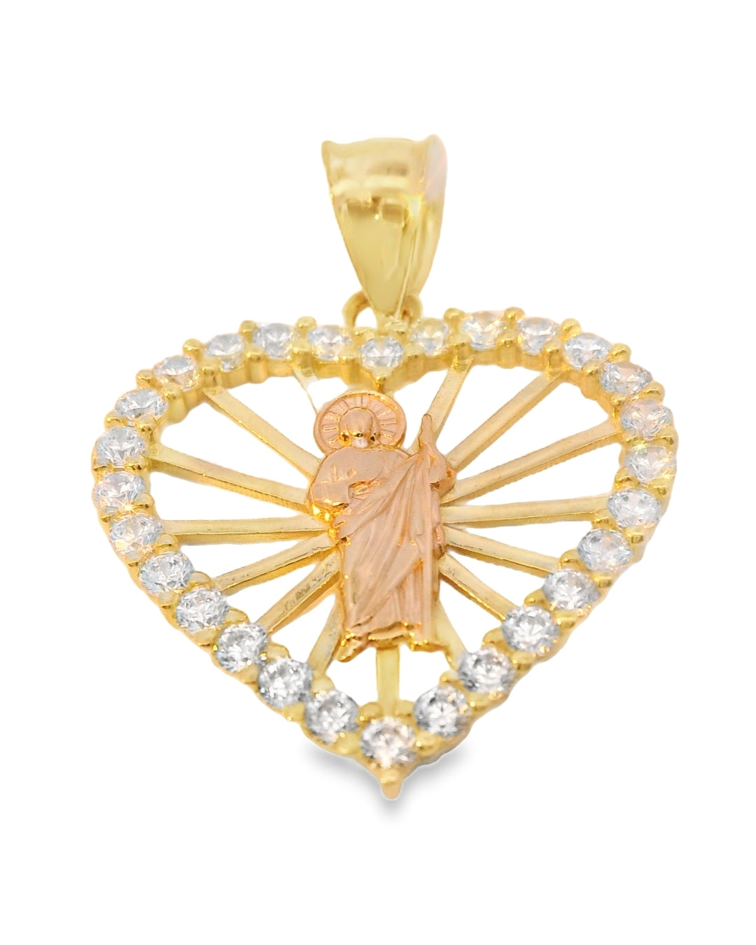 14K YELLOW/PINK GOLD SOLID ST. JUDE CZ PENDANT