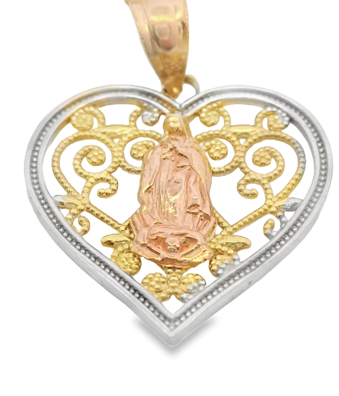 14K TRI COLOR GOLD VIRGEN MARY PENDANT