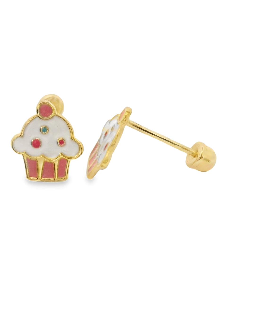 14K YELLOW GOLD CUPCAKE STUD EARRINGS