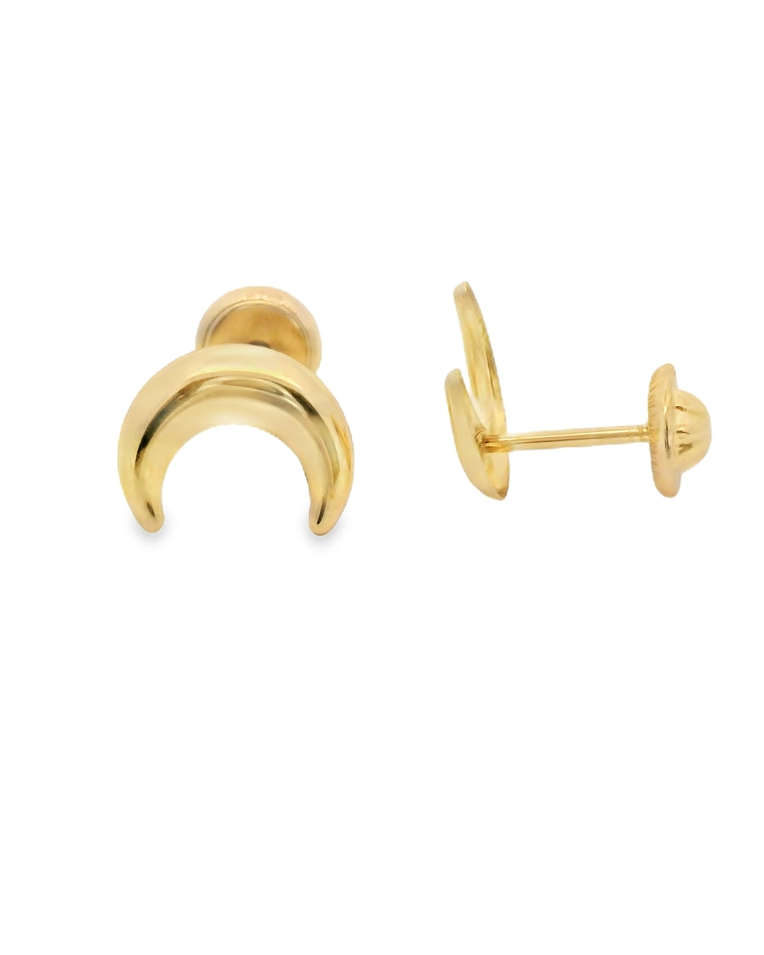 14K YELLOW GOLD CRESCENT MOON STUD EARRINGS