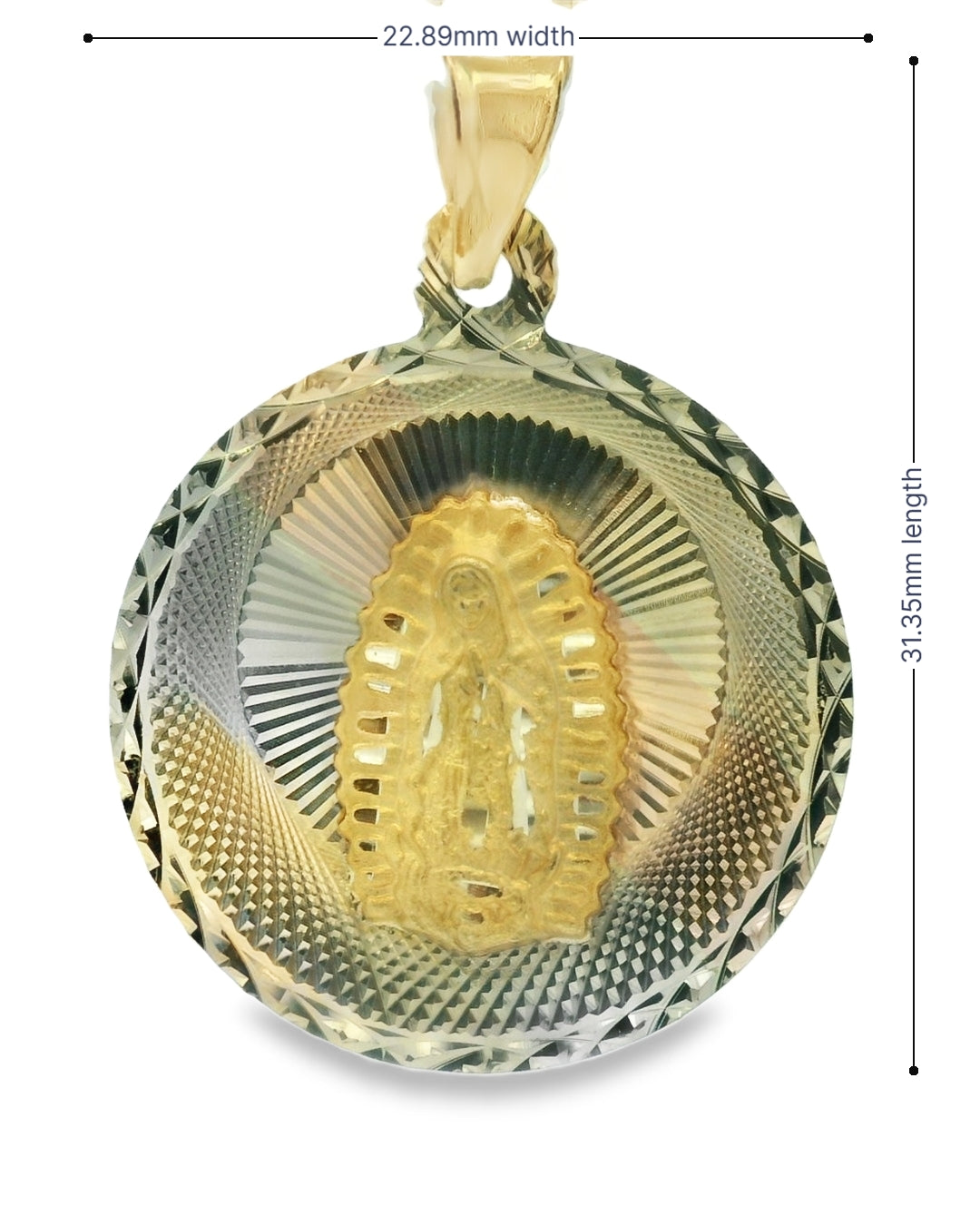 14K TRI COLOR GOLD VIRGEN MARY CHARM ROUND FAMILY
