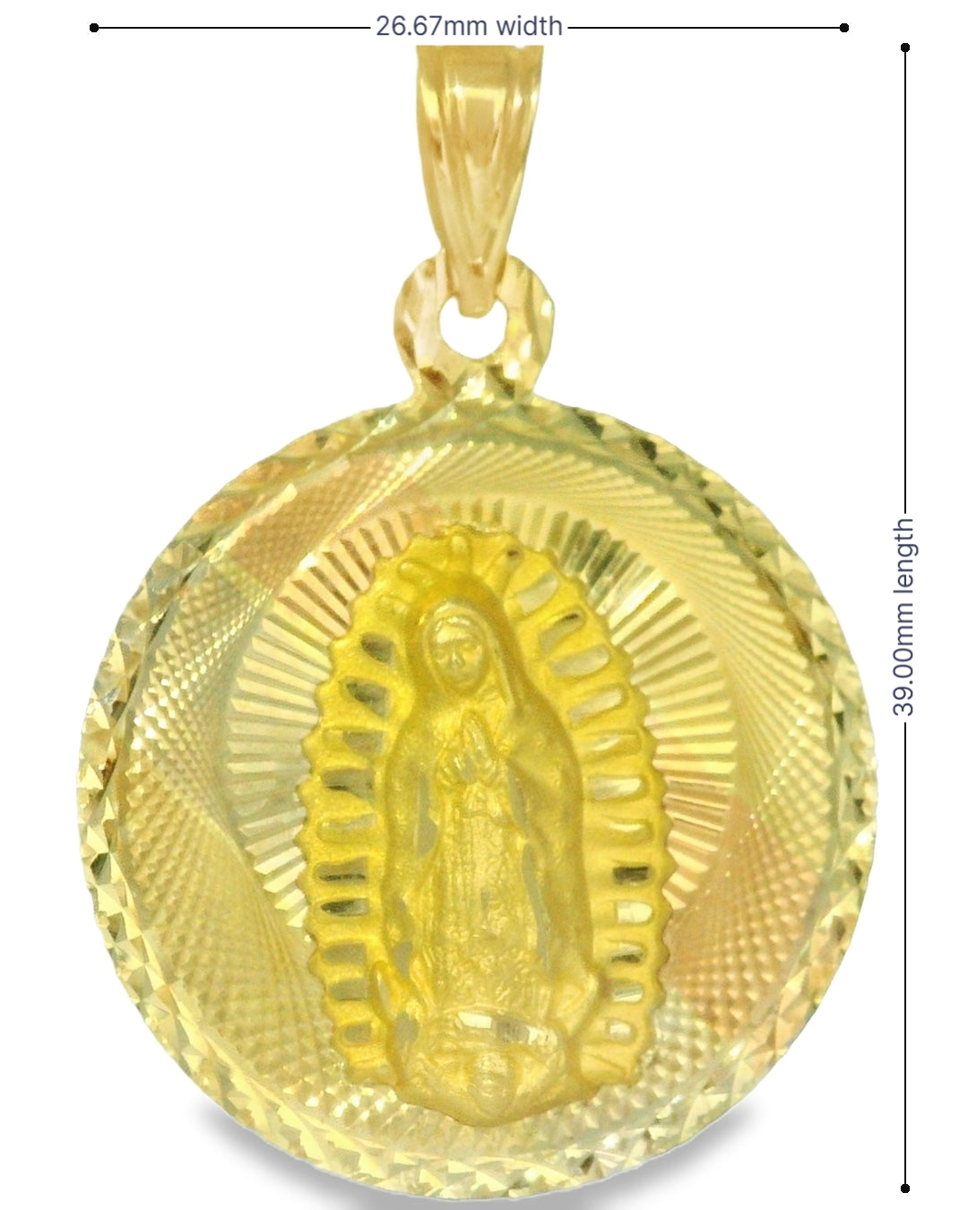 14K TRI COLOR GOLD VIRGEN MARY CHARM 39MM FROM BALE LENGTH 26.67MM WIDTH