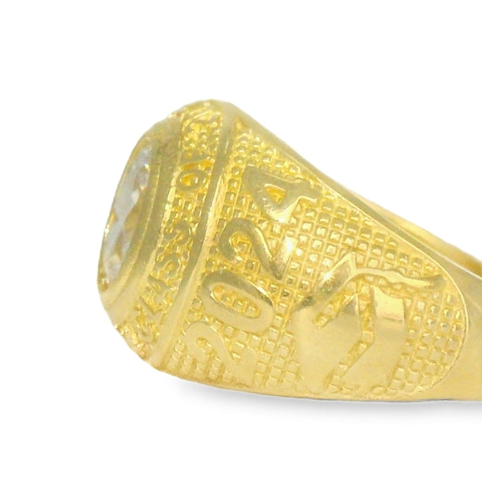 14K YELLOW GOLD CUSTOM MADE GRADUATION RING CZ SIZE 10