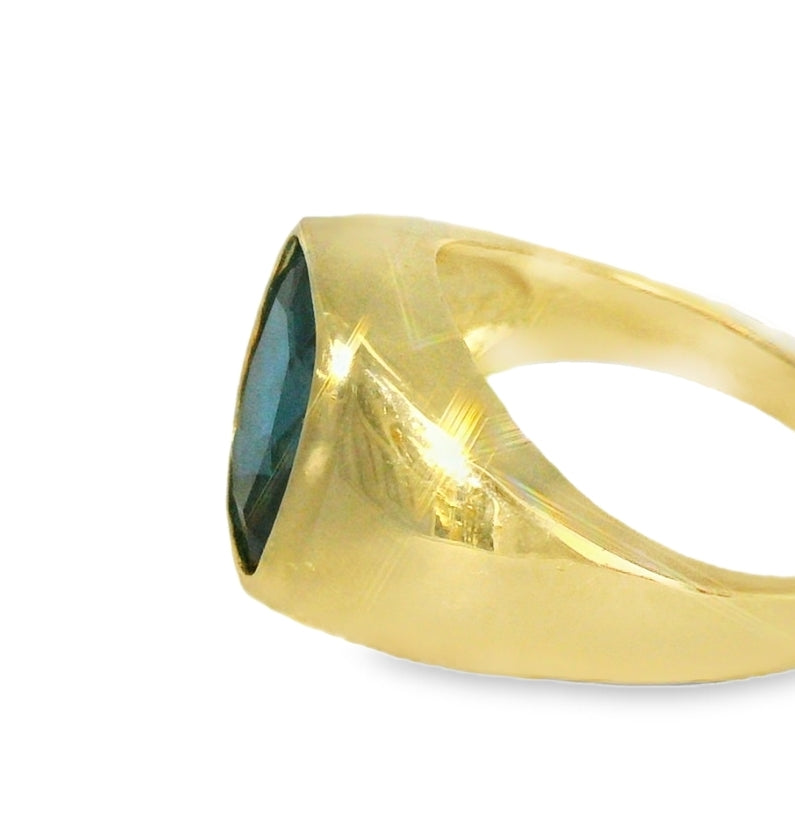 14K YELLOW GOLD BLUE CZ RING SIZE 9