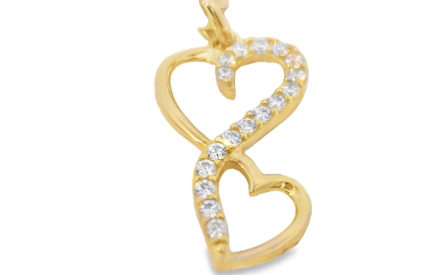 14K YELLOW GOLD DOUBLE HEART CZ PENDANT