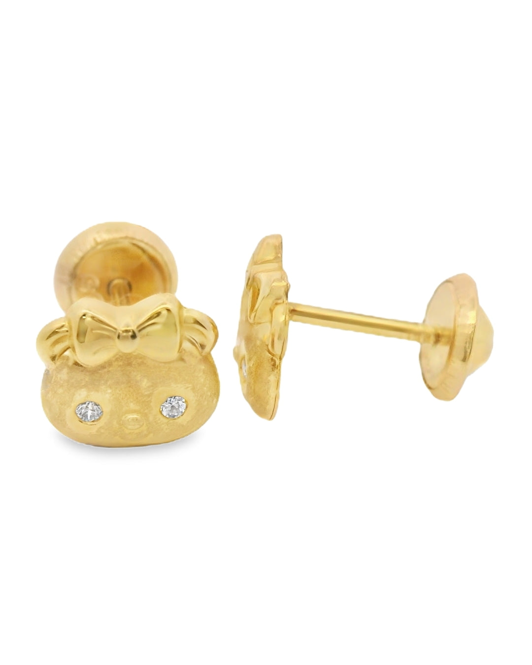 14K YELLOW GOLD PANDA BOW CZ STUD EARRINGS