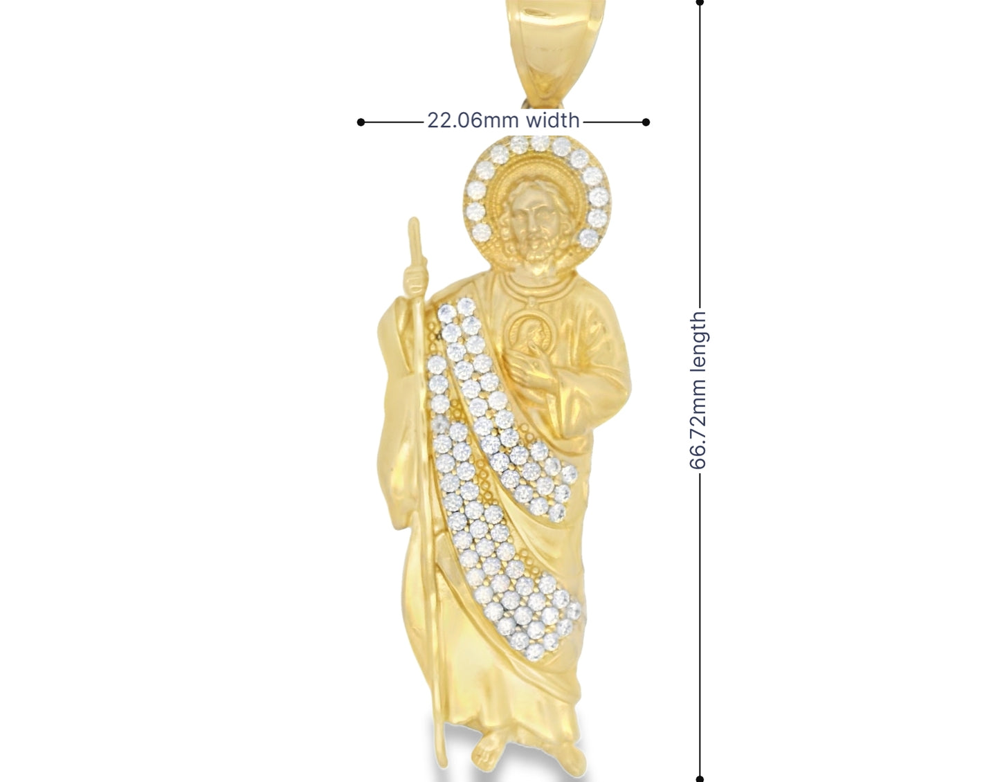 14K YELLOW GOLD WHITE CZ ST JUDE CHARM 66.72MM LENGTH WITH BALE 22.06MM WIDTH