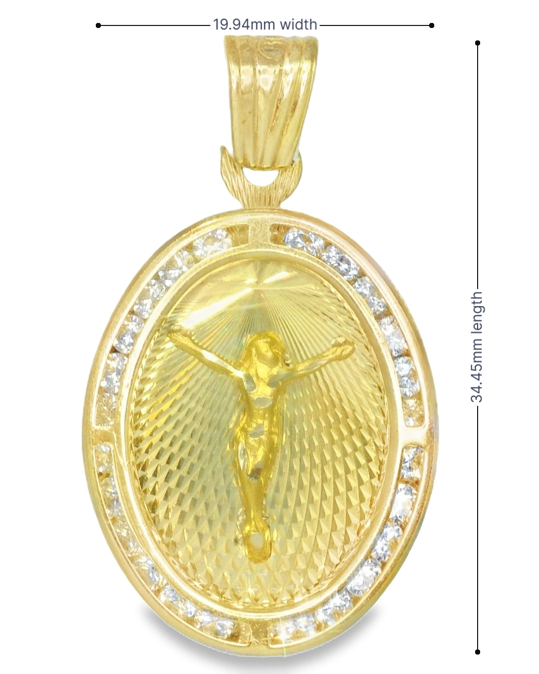 14K YELLOW GOLD OVAL JESUS CHRIST CHARM CZ FAMILY