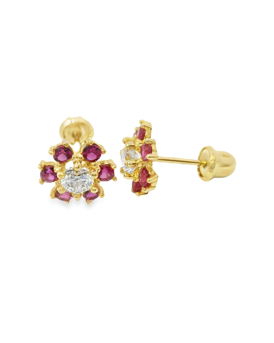 14K YELLOW GOLD FLORAL CZ STUD EARRINGS