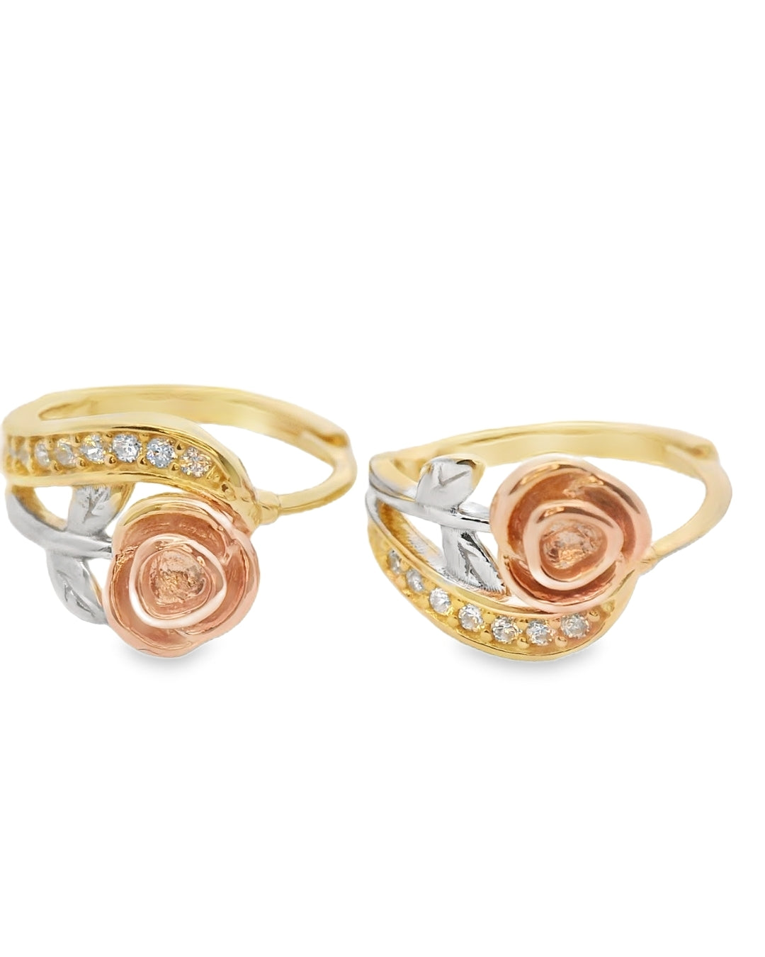 14K GOLD TRI COLOR ROSE HUGGIES CZ