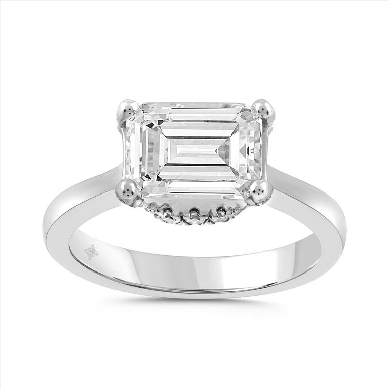 14K WHITE GOLD 3.25CTW ROUND EMERALD LAB GROWN DIAMOND 3CT. EMERALD CENTER