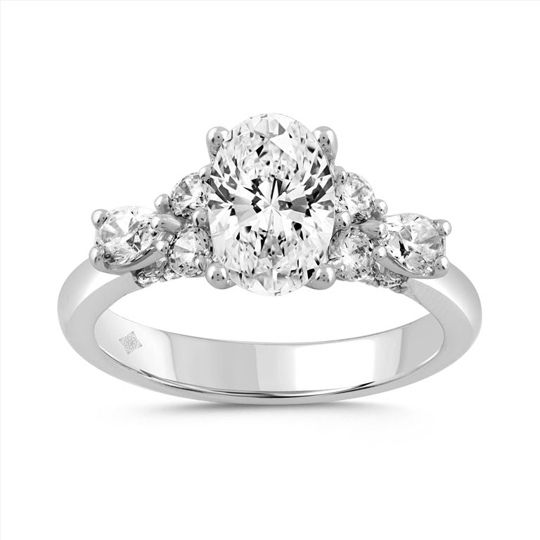 14K WHITE GOLD 2.75CTW ROUND PEAR/OVAL LAB GROWN 2CT. OVAL CENTER RING