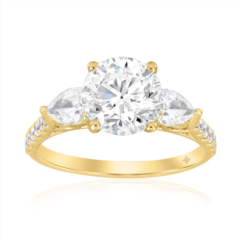 14K YELLOW GOLD 2.75CTW ROUND PEAR LAB GROWN DIAMOND 2CT. ROUND CENTER RING