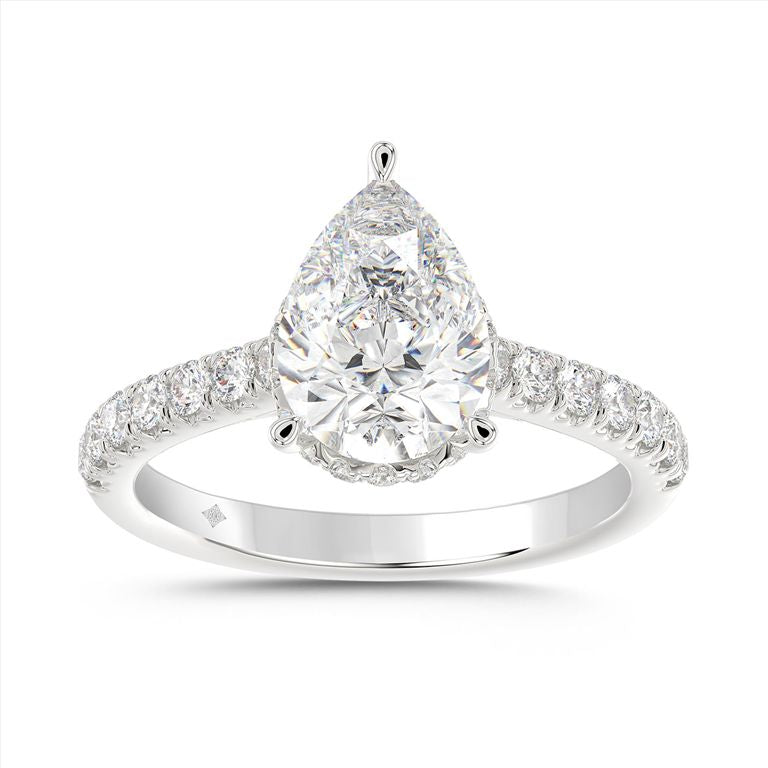 14K WHITE GOLD 2.50CTW ROUND/PEAR LAB GROWN DIAMOND 2.CT OVAL CENTER RING