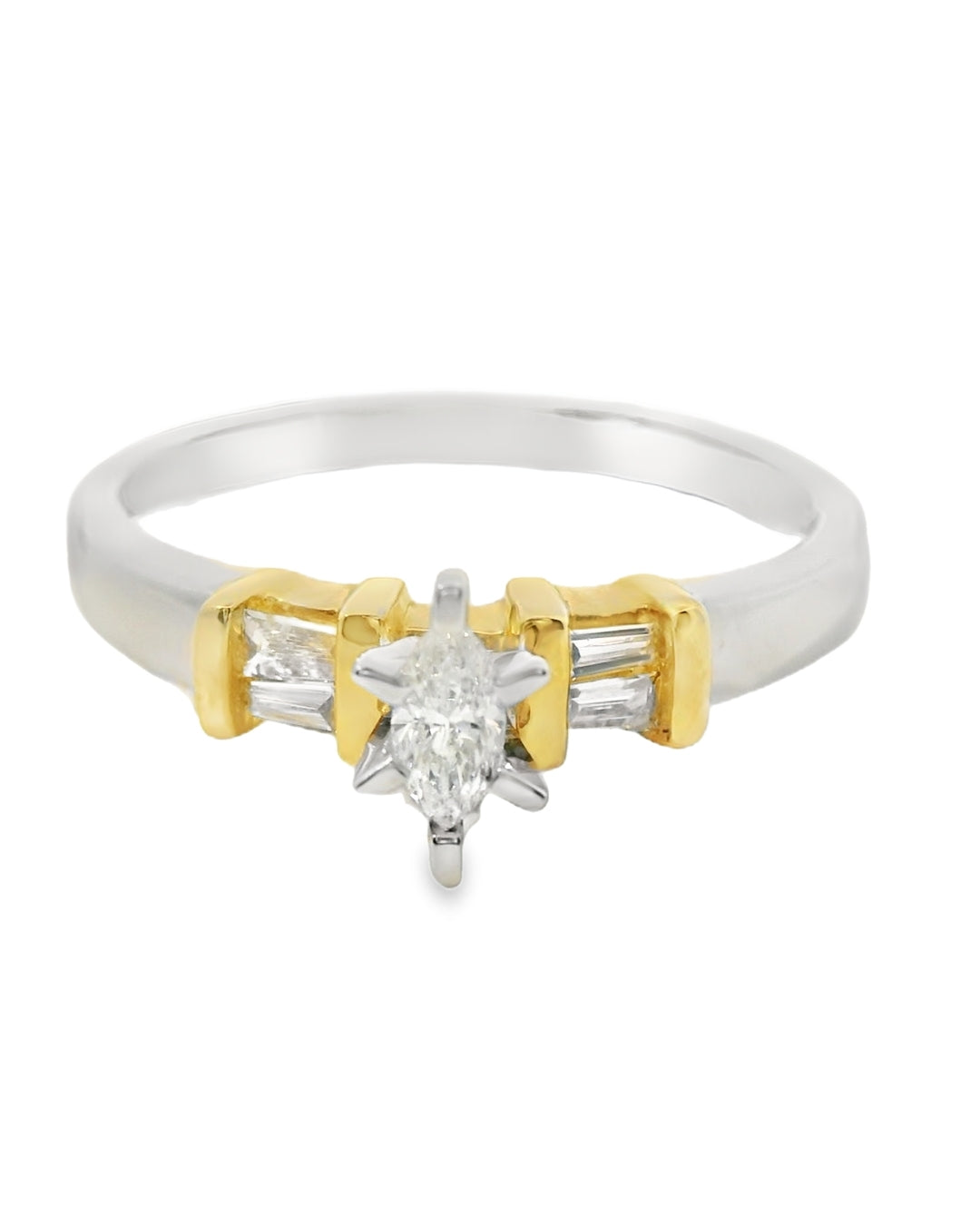 14K TWO TONE GOLD DIAMOND BAGUETTE/MARQUISE RING