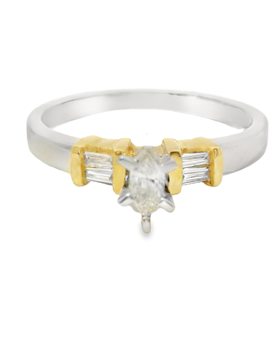 14K TWO TONE GOLD BAGUETTE/MARQUISE RING