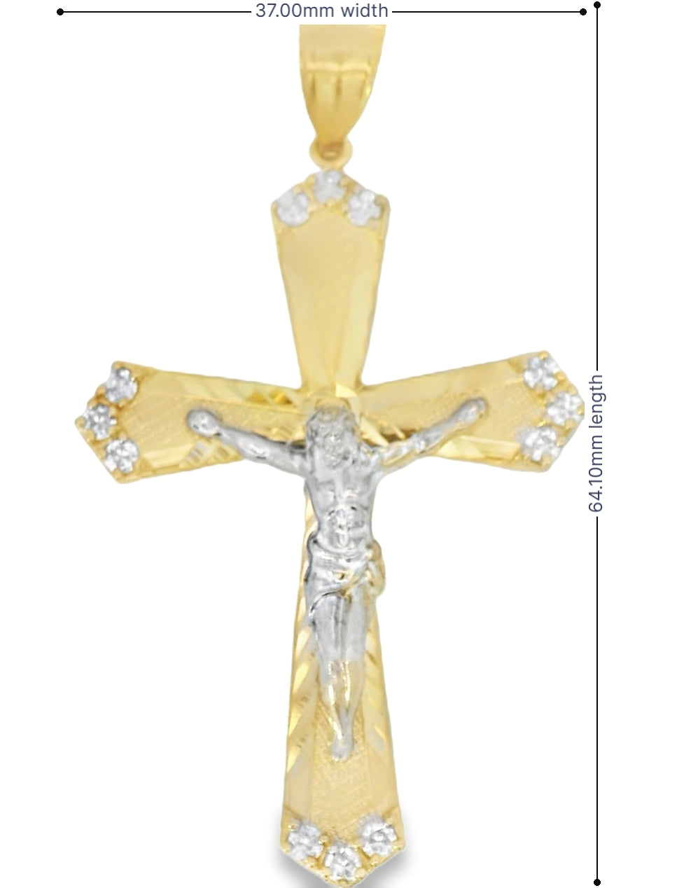 14K TWO TONE GOLD JESUS CROSS CZ