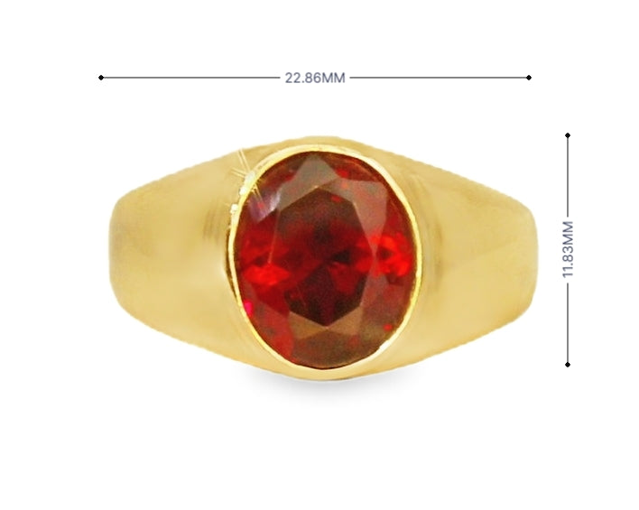 14K YELLOW GOLD OVAL RED STONE CZ RING 22.86MM WIDTH 11.83MM LENGTH