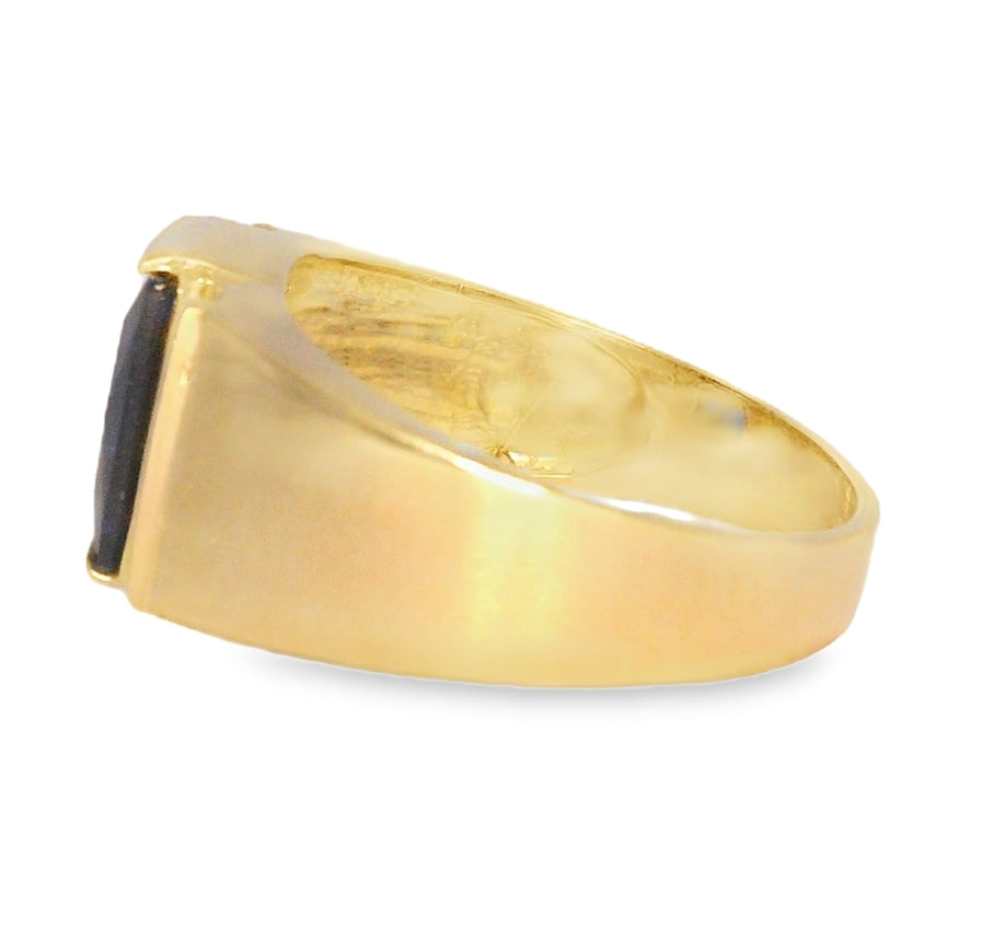 14K YELLOW GOLD BLUE SQUARE CZ RING