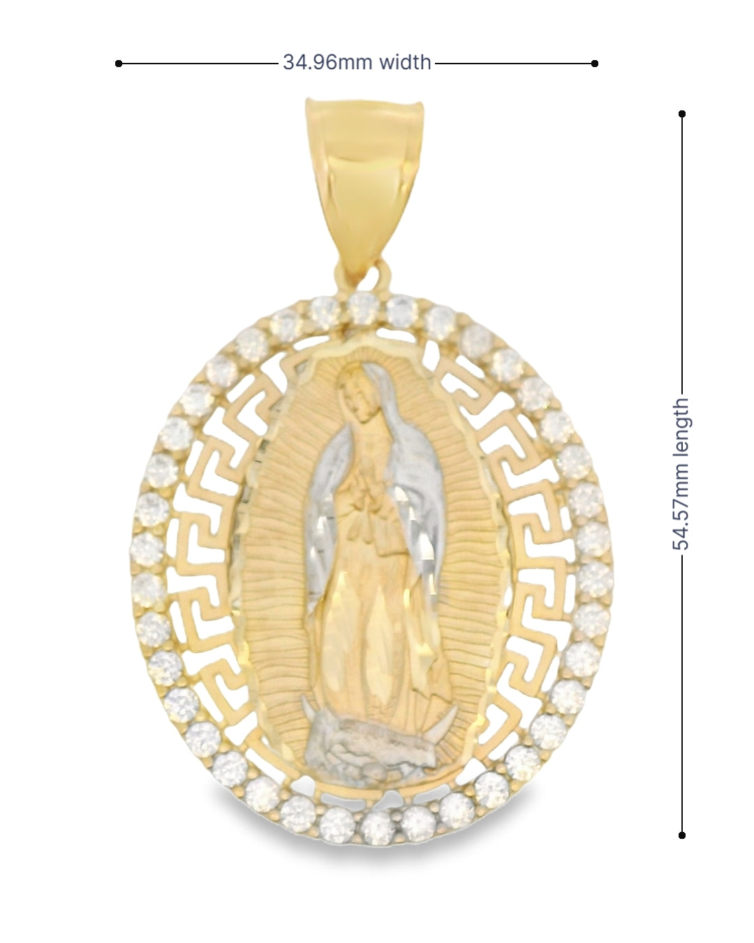 14K TWO TONE GOLD SOLID VIRGEN MARY CZ CHARM 54.57MM LENGTH