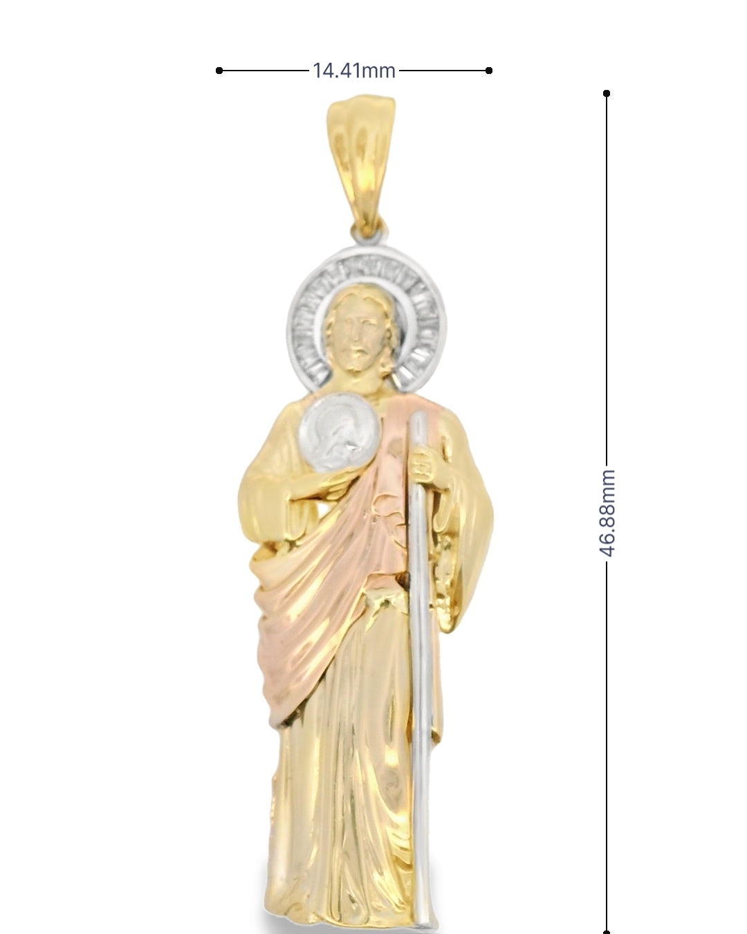 14K TRI COLOR GOLD ST. JUDE CHARM CZ 14.41MM 46.88MM LENGTH